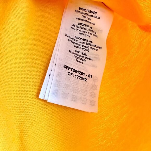 Women's NWT SANDRO Short Sleeve Tie Front Cropped Tee in Orange Size 2 - Picture 7 of 9